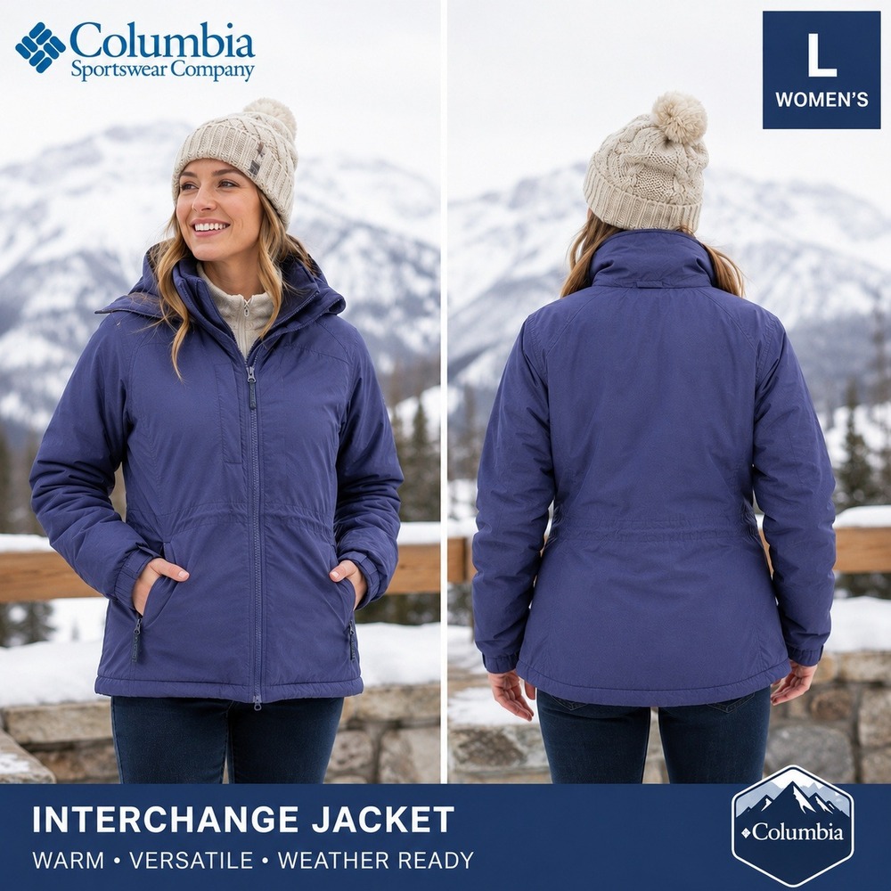 Columbia Interchange Jacket Womens Large Blue‎ Purple Fleece Lined SL7216 Coat